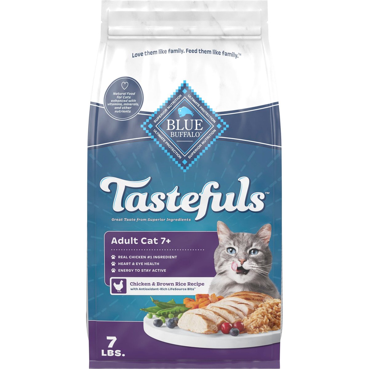 Blue Buffalo Healthy Aging Chicken & Rice Mature Dry Cat Food, 7 lb