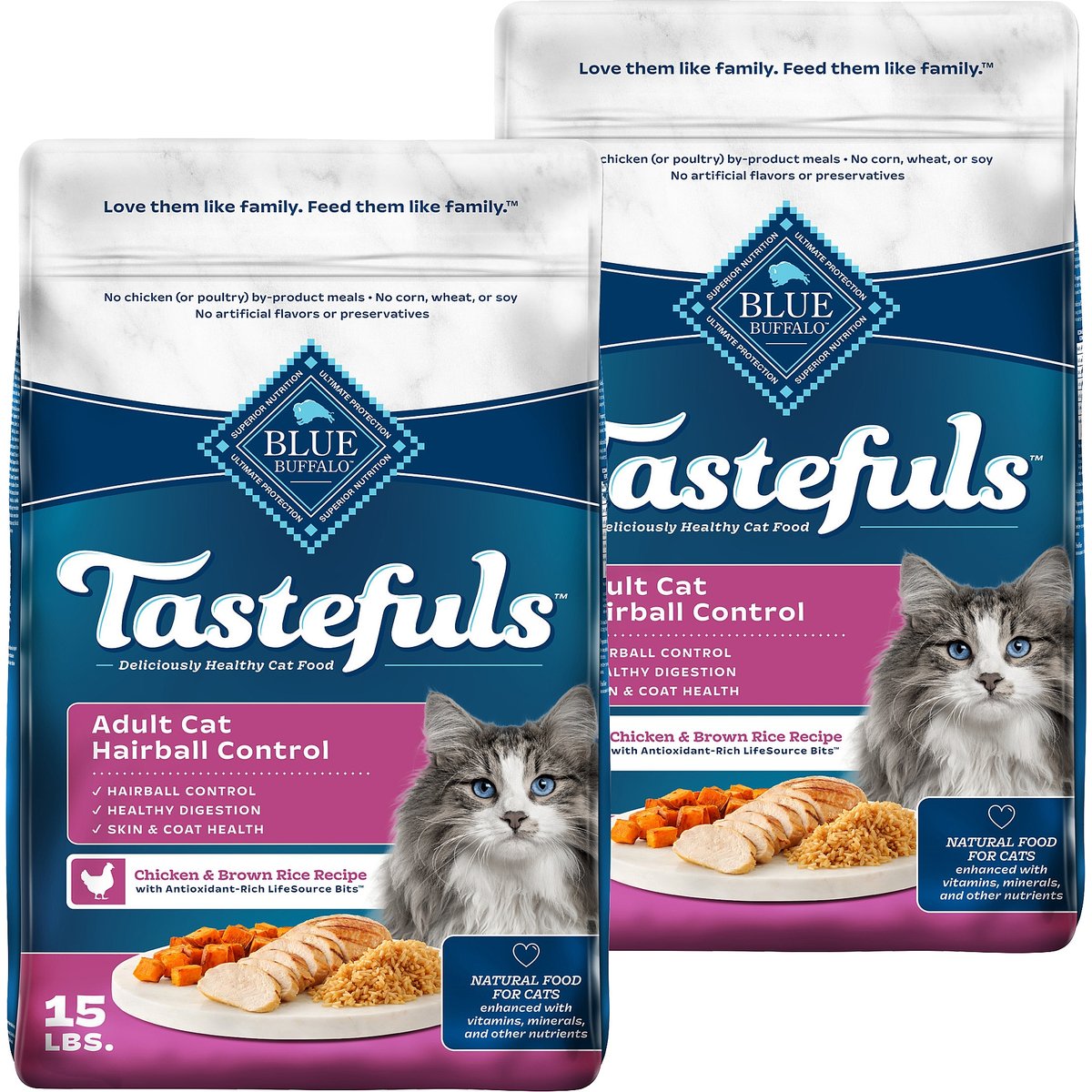 Blue Buffalo Tastefuls Chicken & Brown Rice Recipe Hairball Control Adult Dry Cat Food, 30-lb bundle