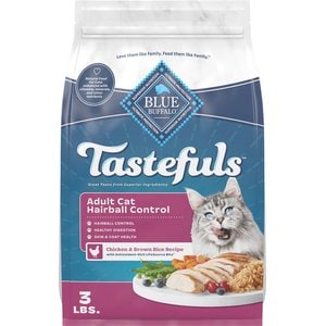 Blue Buffalo Tastefuls Chicken & Brown Rice Recipe Hairball Control Adult Dry Cat Food, 3-lb bag