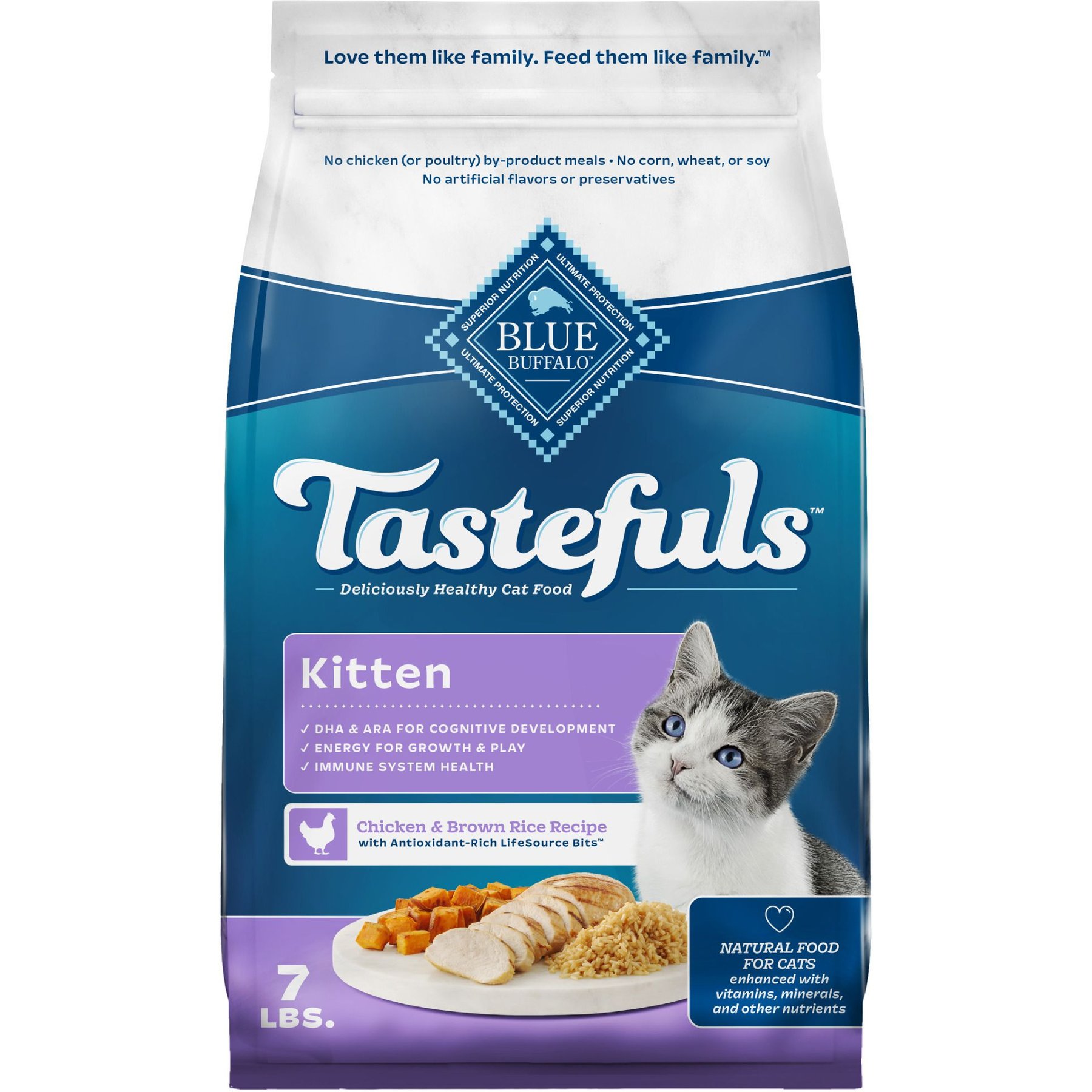 Blue Buffalo Healthy Growth Kitten Chicken & Brown Rice Cat Food, 7 lb