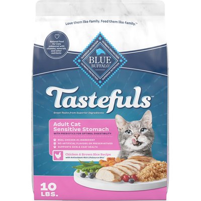 Blue Buffalo Blue Buffalo Tastefuls Chicken & Brown Rice Recipe Sensitive Stomach Adult Dry Cat Food, 10-lb bag