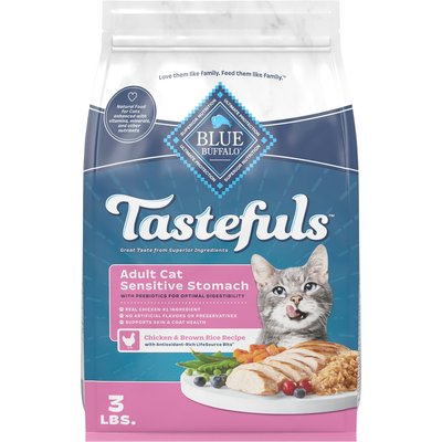 Blue Buffalo Blue Buffalo Tastefuls Chicken & Brown Rice Recipe Sensitive Stomach Adult Dry Cat Food, 3-lb bag