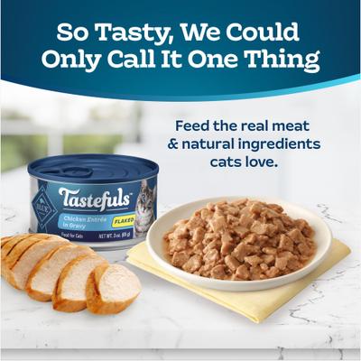 Show full view: Blue Buffalo Tastefuls Chicken Entrée in Gravy Flaked Wet Cat Food, 3-oz can, case of 4 slide 3 of 11