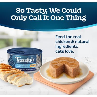 Show full view: Blue Buffalo Tastefuls Chicken Entrée Mature Cats Pate Wet Cat Food, 3-oz can, case of 24 slide 4 of 11