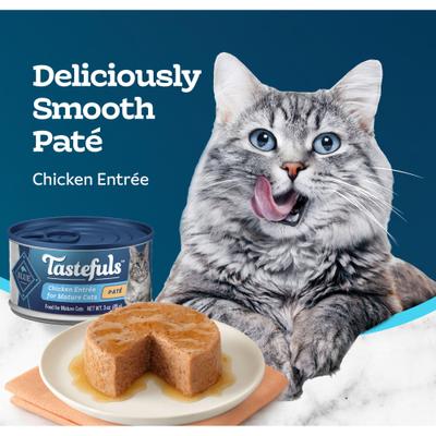 Show full view: Blue Buffalo Tastefuls Chicken Entrée Mature Cats Pate Wet Cat Food, 3-oz can, case of 24 slide 5 of 11