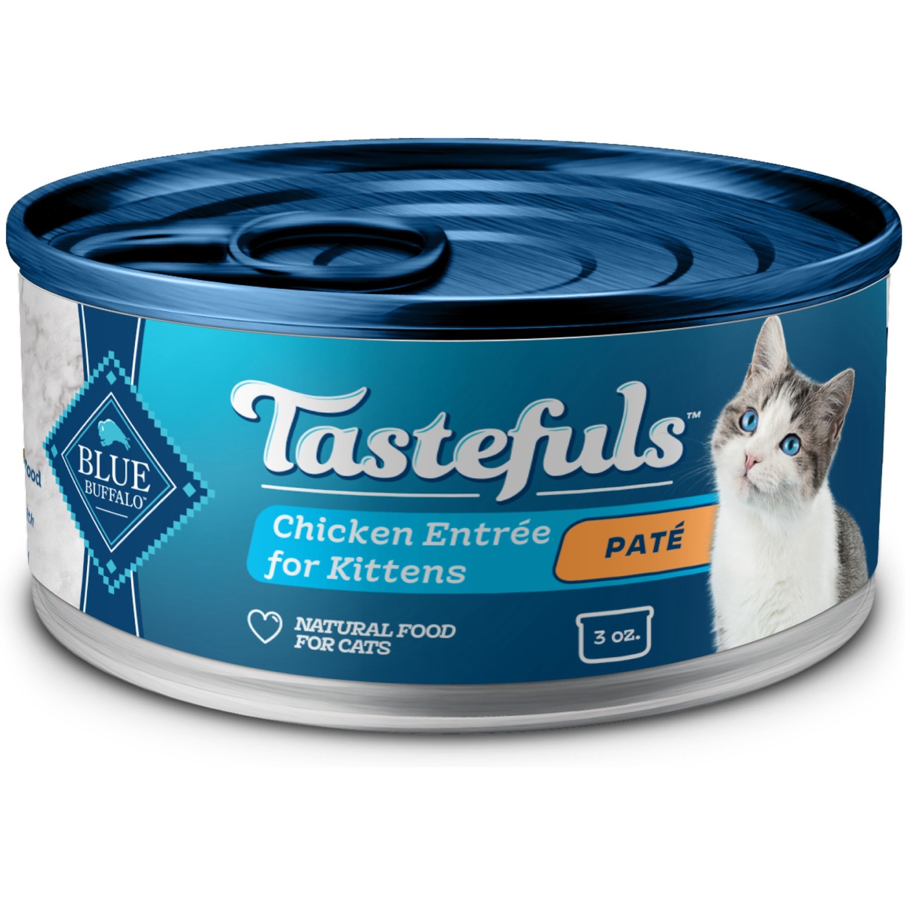 Blue Buffalo Tastefuls Chicken Entrée Pate Kitten Canned Cat Food, 3-oz can, 24 count