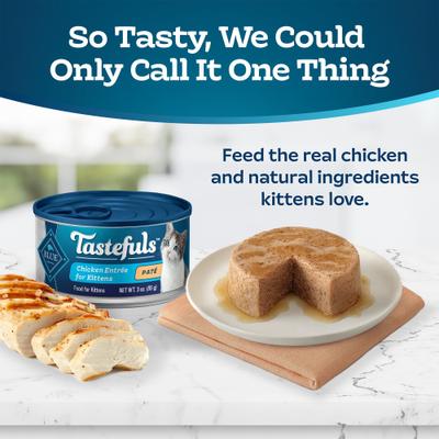 Show full view: Blue Buffalo Tastefuls Chicken Entrée Pate Kitten Canned Cat Food, 3-oz can, 24 count slide 4 of 11