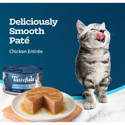 Show full view: Blue Buffalo Tastefuls Chicken Entrée Pate Kitten Canned Cat Food, 3-oz can, 24 count slide 5 of 11