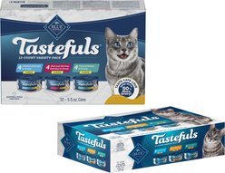 Blue Buffalo Tastefuls Chicken, Turkey & Chicken & Ocean Fish & Tuna Entrées Variety Pack Pate + Tuna, Chicken, Fish & Shrimp Entrées Variety Pack Flaked Wet Cat Food slide 1 of 9