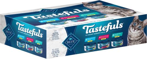 Show full view: Blue Buffalo Tastefuls Chicken, Turkey & Chicken & Ocean Fish & Tuna Entrées Variety Pack Pate + Tuna, Chicken, Fish & Shrimp Entrées Variety Pack Flaked Wet Cat Food slide 6 of 9