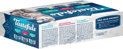 Show full view: Blue Buffalo Tastefuls Chicken, Turkey & Chicken & Ocean Fish & Tuna Entrées Variety Pack Pate + Tuna, Chicken, Fish & Shrimp Entrées Variety Pack Flaked Wet Cat Food slide 7 of 9