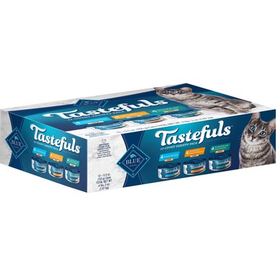 Blue Buffalo Blue Buffalo Tastefuls Chicken, Turkey & Chicken & Ocean Fish & Tuna Entrées Variety Pack Pate Wet Cat Food, 5.5-oz can, case of 12