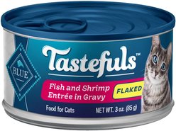 Blue Buffalo Tastefuls Fish & Shrimp Entrée in Gravy Flaked Wet Cat Food, 3-oz can, case of 24