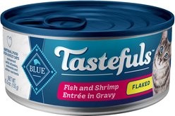 Blue Buffalo Tastefuls Fish & Shrimp Entrée in Gravy Flaked Wet Cat Food, 5.5-oz can, case of 24