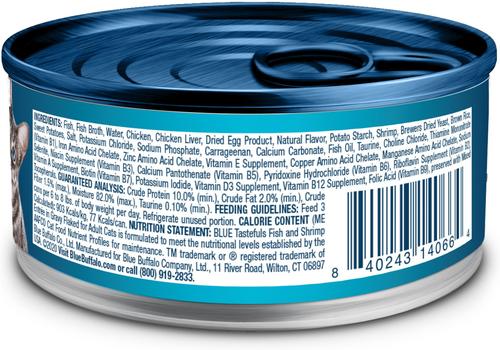 Show full view: Blue Buffalo Tastefuls Fish & Shrimp Entrée in Gravy Flaked Wet Cat Food, 5.5-oz can, case of 24 slide 3 of 11