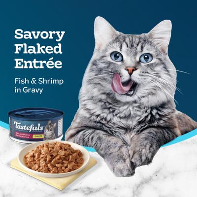 Show full view: Blue Buffalo Tastefuls Fish & Shrimp Entrée in Gravy Flaked Wet Cat Food, 5.5-oz can, case of 24 slide 5 of 11