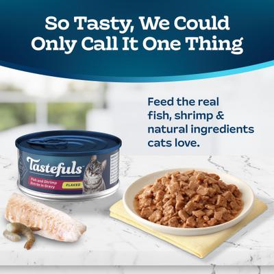 Show full view: Blue Buffalo Tastefuls Fish & Shrimp Entrée in Gravy Flaked Wet Cat Food, 5.5-oz can, case of 24 slide 4 of 11