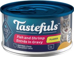 Blue Buffalo Tastefuls Fish & Shrimp Entrée in Gravy Flaked Wet Cat Food, 3-oz can, case of 24