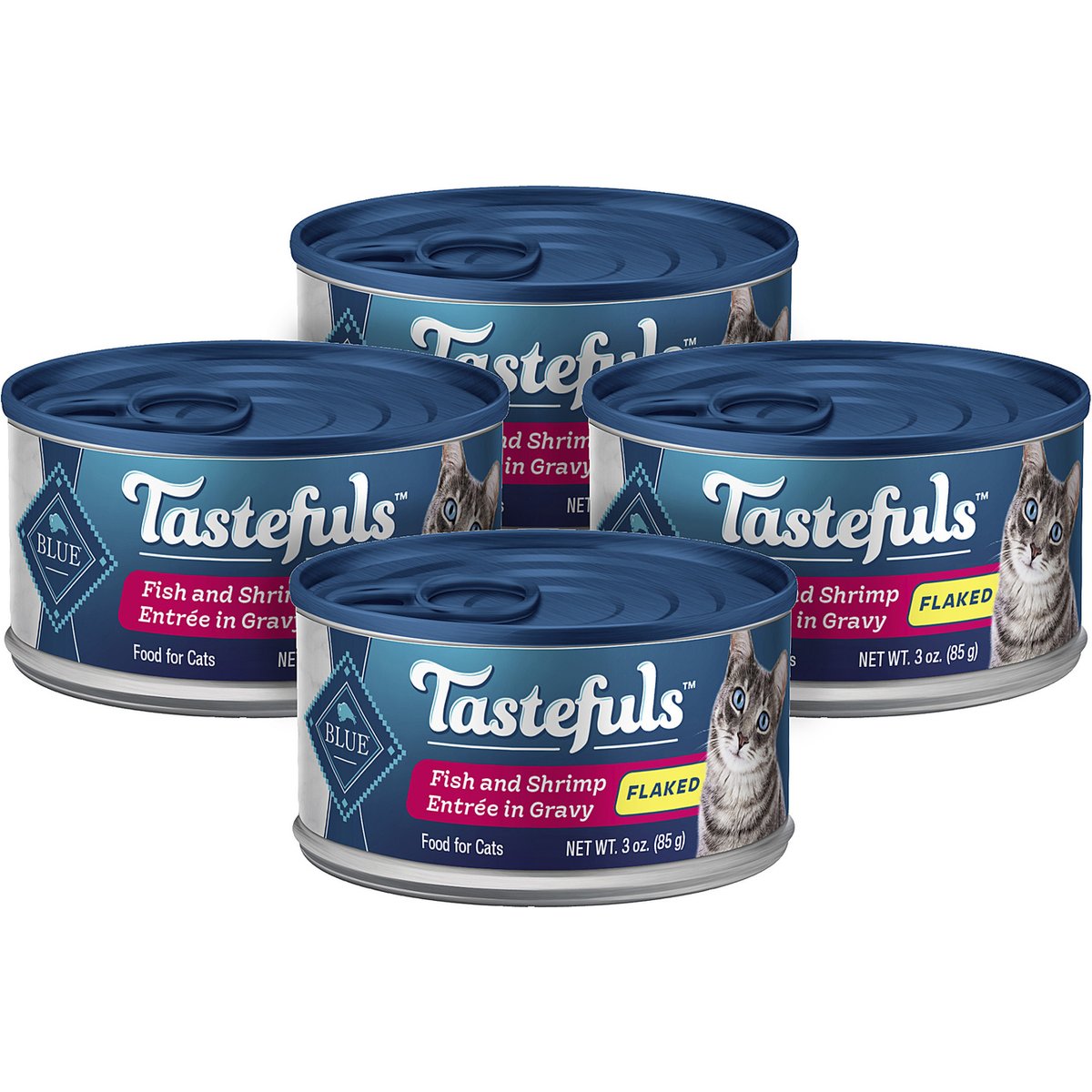 Blue Buffalo Tastefuls Fish & Shrimp Entrée in Gravy Flaked Wet Cat Food, 3-oz can, case of 4