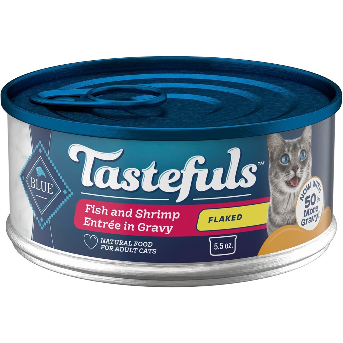 Blue Buffalo Tastefuls Fish & Shrimp Entrée in Gravy Flaked Wet Cat Food, 5.5-oz can, case of 24