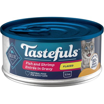 Blue Buffalo Blue Buffalo Tastefuls Fish & Shrimp Entrée in Gravy Flaked Wet Cat Food, 5.5-oz can, case of 24
