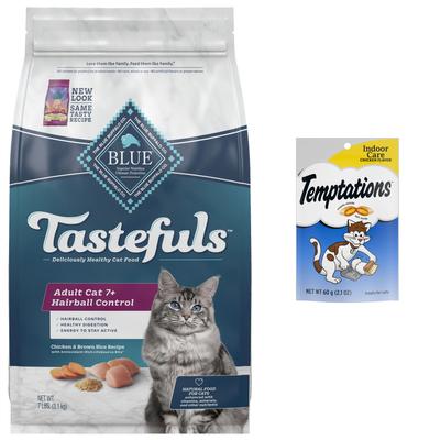 Show full view: Blue Buffalo Tastefuls Hairball Control Chicken & Brown Rice Dry Food & Temptations Indoor Care Chicken Flavor Cat Treats slide 1 of 9