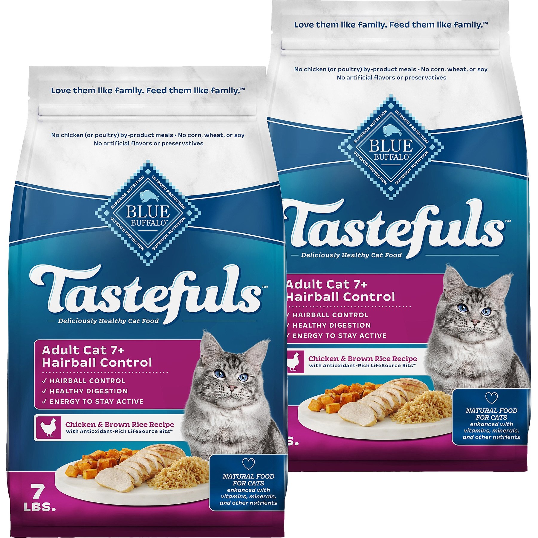 Blue Buffalo Tastefuls Hairball Control Natural Chicken & Brown Rice Recipe Adult 7+ Dry Cat Food, 14-lb bundle