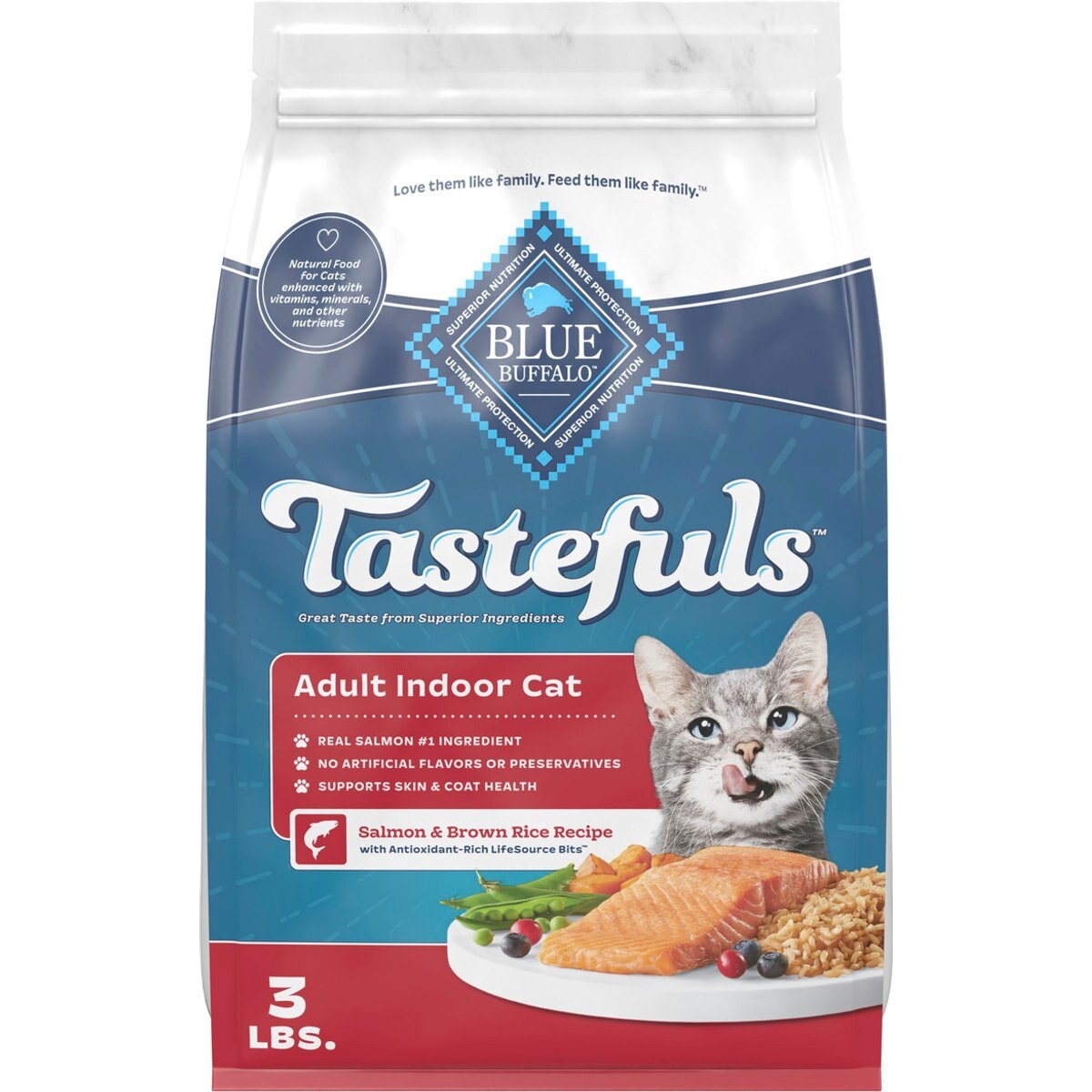 Blue Buffalo Tastefuls Indoor Salmon & Brown Rice Adult Dry Cat Food, 3-lb bag