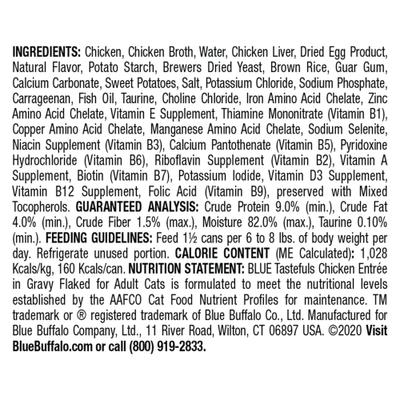 Show full view: Blue Buffalo Tastefuls Natural Flaked Chicken Entree in Gravy Wet Cat Food, 5.5-oz can, case of 12 slide 3 of 10