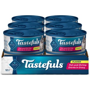 Blue Buffalo Tastefuls Natural Flaked Fish & Shrimp Entree in Gravy Wet Cat Food, 5.5-oz can, case of 12