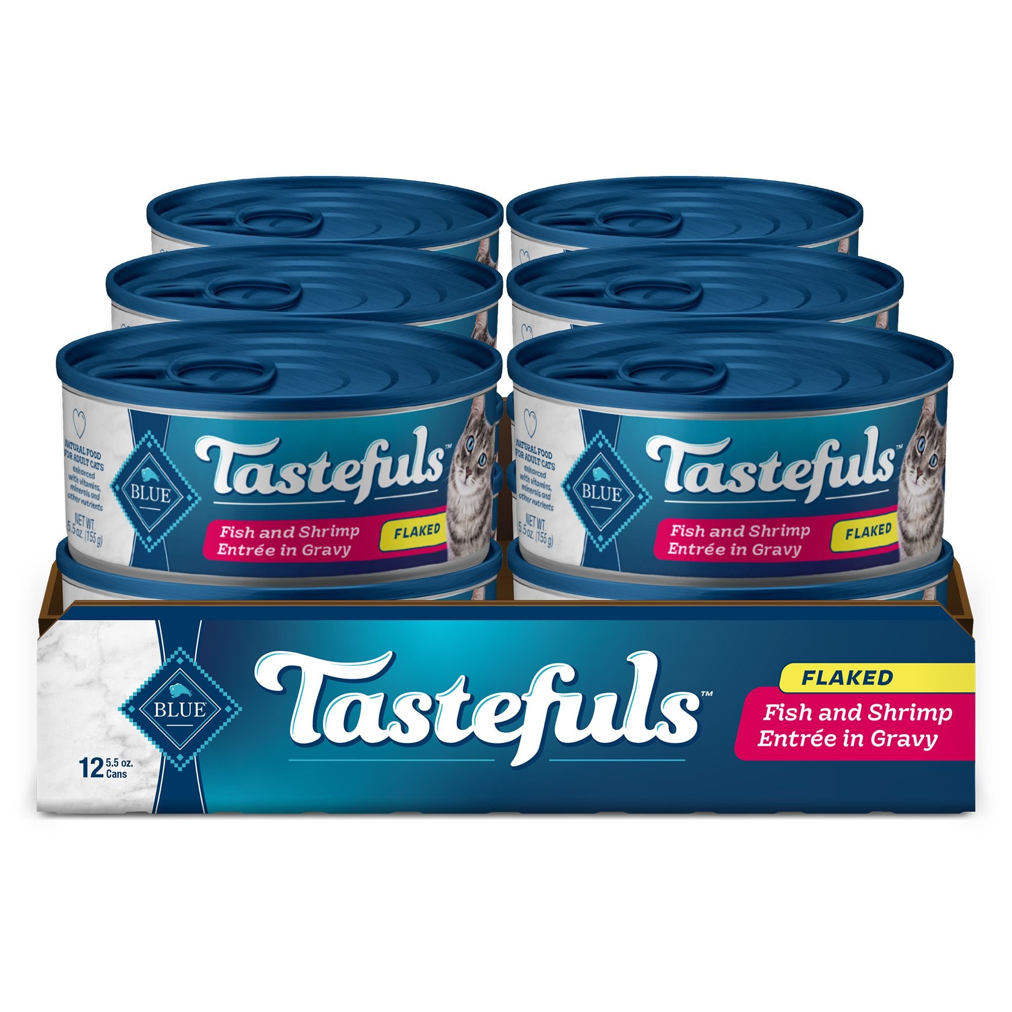 Blue Buffalo Tastefuls Natural Flaked Fish & Shrimp Entree In Gravy Wet Cat Food, 5.5-oz Can, Case Of 12