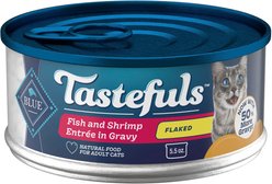 Blue Buffalo Tastefuls Natural Flaked Fish & Shrimp Entree in Gravy Wet Cat Food, 5.5-oz can, case of 12