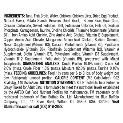 Show full view: Blue Buffalo Tastefuls Natural Flaked Tuna Entree in Gravy Wet Cat Food, 5.5-oz can, case of 12 slide 3 of 9