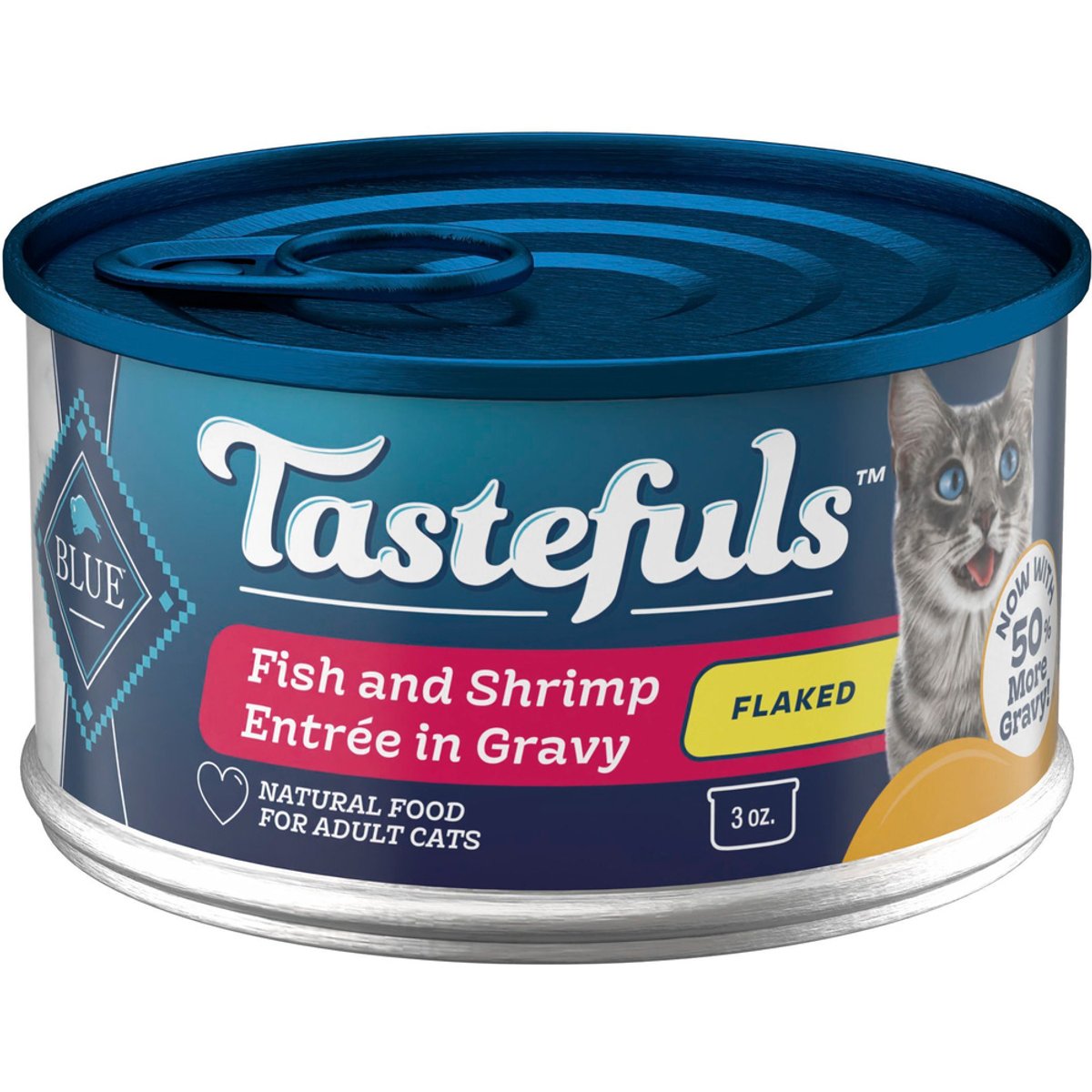 Blue Buffalo Tastefuls Natural Flaked Wet Fish & Shrimp Entree in Gravy Cat Food, 3-oz can, case of 12