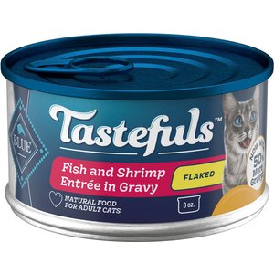 Blue Buffalo Tastefuls Natural Flaked Wet Fish & Shrimp Entree in Gravy Cat Food, 3-oz can, case of 12