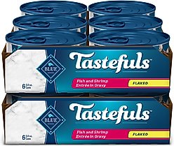 Blue Buffalo Tastefuls Natural Flaked Wet Fish & Shrimp Entree in Gravy Cat Food, 3-oz can, case of 12