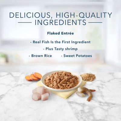 Show full view: Blue Buffalo Tastefuls Natural Flaked Wet Fish & Shrimp Entree in Gravy Cat Food, 3-oz can, case of 12 slide 6 of 9