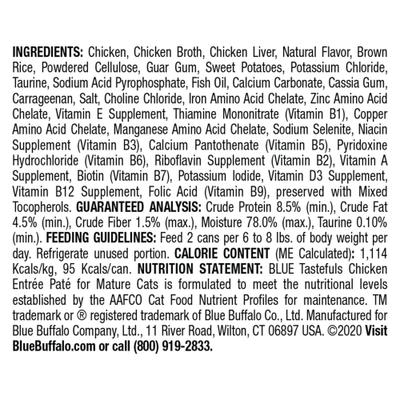 Show full view: Blue Buffalo Tastefuls Natural Mature Pate Chicken Entree Wet Cat Food, 3-oz can, case of 12 slide 3 of 10