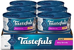 Blue Buffalo Tastefuls Natural Pate Beef Entree Wet Cat Food, 5.5-oz can, case of 12