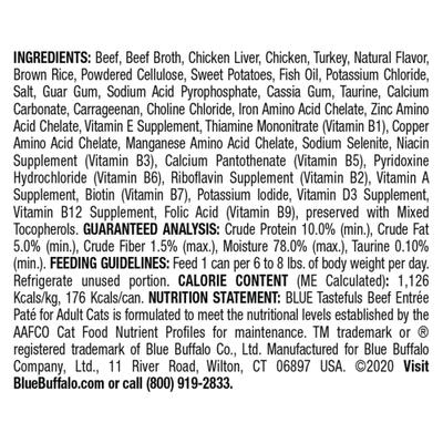 Show full view: Blue Buffalo Tastefuls Natural Pate Beef Entree Wet Cat Food, 5.5-oz can, case of 12 slide 3 of 10