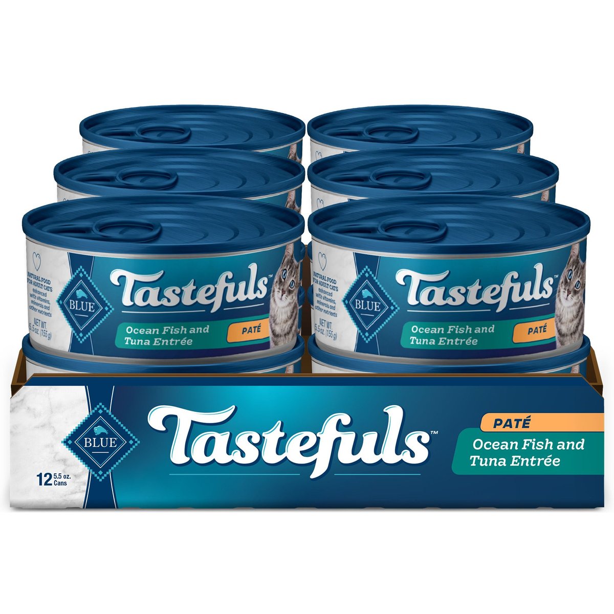 Blue Buffalo Tastefuls Natural Pate Ocean Fish & Tuna Wet Cat Food, 5.5-oz can, case of 12