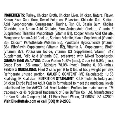 Show full view: Blue Buffalo Tastefuls Natural Pate Turkey & Chicken Entree Wet Cat Food, 3-oz can, case of 12 slide 3 of 10
