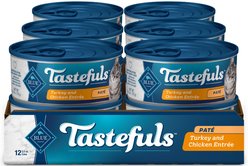 Blue Buffalo Tastefuls Natural Pate Turkey & Chicken Entree Wet Cat Food, 5.5-oz can, case of 12