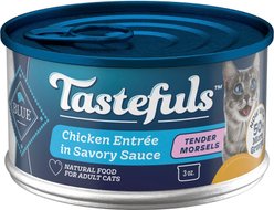 Blue Buffalo Tastefuls Natural Tender Morsels Chicken Entree Wet Cat Food, 3-oz can, case of 12