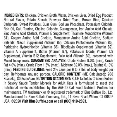 Show full view: Blue Buffalo Tastefuls Natural Tender Morsels Chicken Entree Wet Cat Food, 3-oz can, case of 12 slide 3 of 10