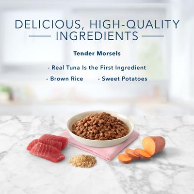 Show full view: Blue Buffalo Tastefuls Natural Tender Morsels Tuna Entree Wet Cat Food, 3-oz can, case of 12 slide 6 of 10