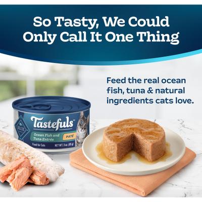 Show full view: Blue Buffalo Tastefuls Ocean Fish & Tuna Entrée Pate Wet Cat Food, 3-oz can, case of 24 slide 4 of 11