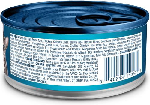 Show full view: Blue Buffalo Tastefuls Ocean Fish & Tuna Entrée Pate Wet Cat Food, 3-oz can, case of 24 slide 3 of 11