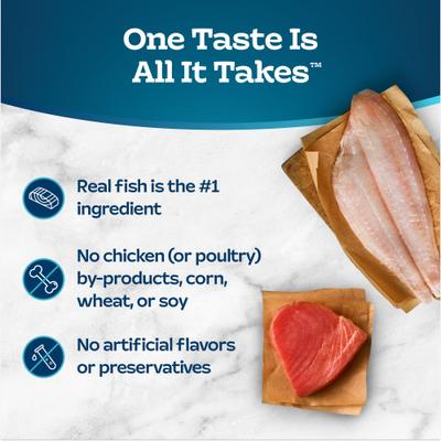 Show full view: Blue Buffalo Tastefuls Ocean Fish & Tuna Entrée Pate Wet Cat Food, 3-oz can, case of 4 slide 4 of 10