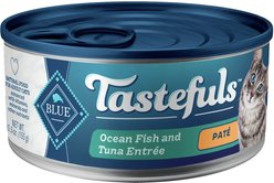 Blue Buffalo Tastefuls Ocean Fish & Tuna Entrée Pate Wet Cat Food, 5.5-oz can, case of 24
